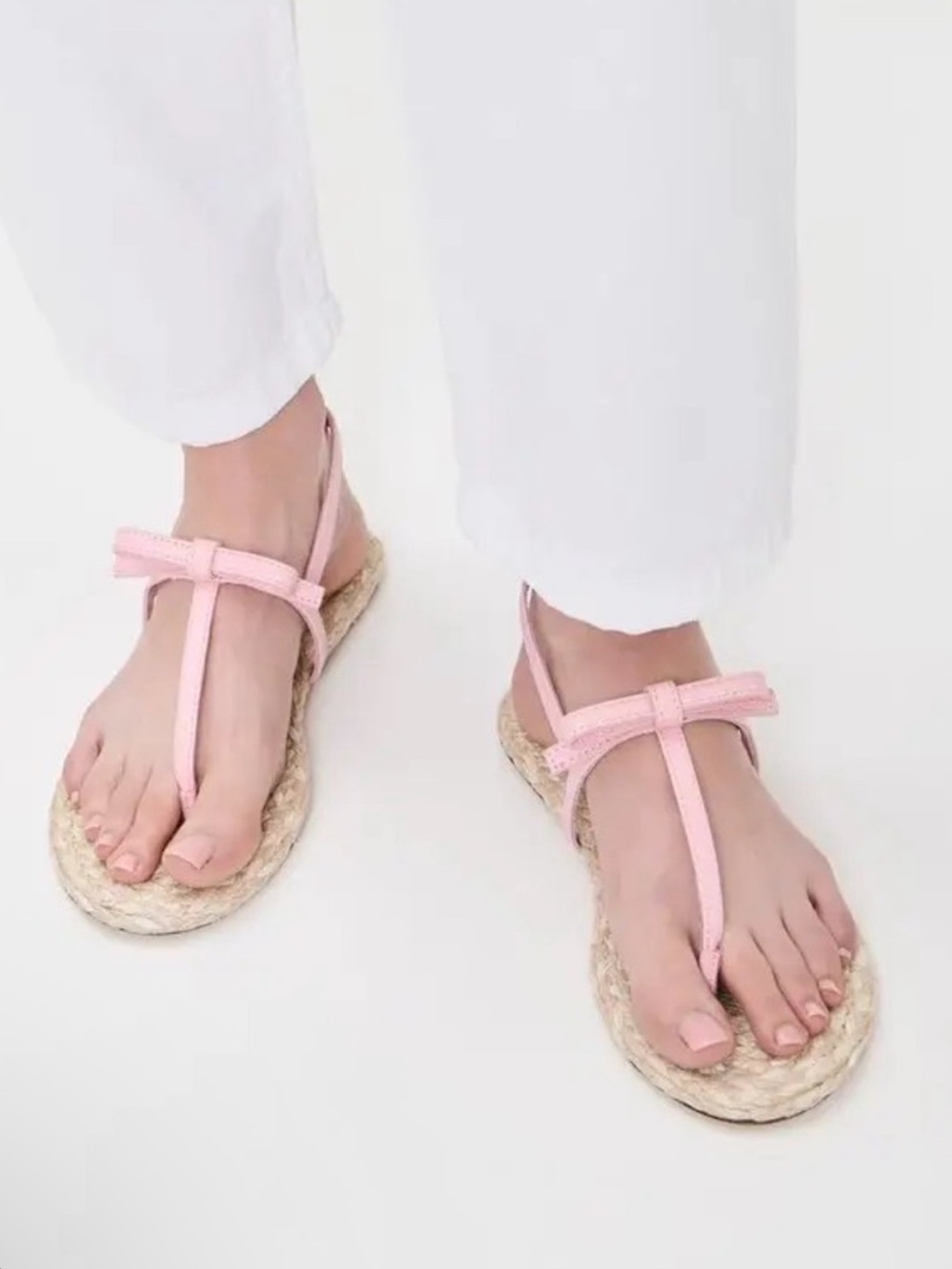 Stuart Weitzman Pink T-Strap Espadrille Sandals